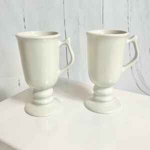 Vintage Hall China Irish Coffee Pedestal Mugs #1273 Set of 2 White Footed